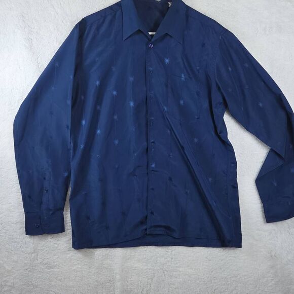 D'Avila Other - D'Avila Men's Embroidered Long Sleeve Button-up Disco Shirt Blue‎ Large